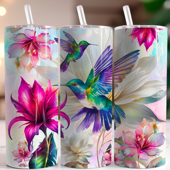 Hand Crafted Other - (1) Hummingbirds Floral 20oz Tumbler